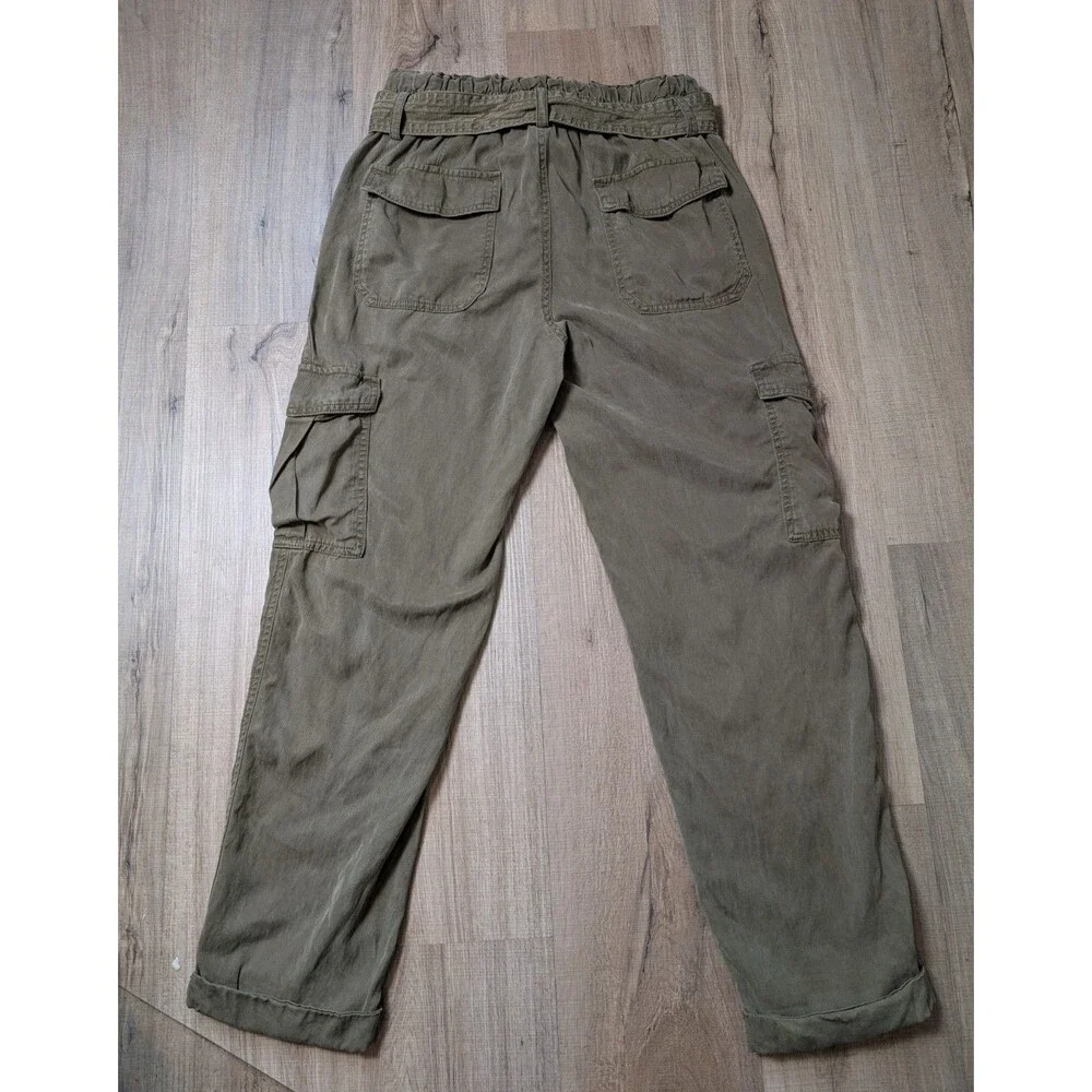 Banana Republic Size 4 L Cargo Pants Olive Green Lyocell Linen Blend Utility
